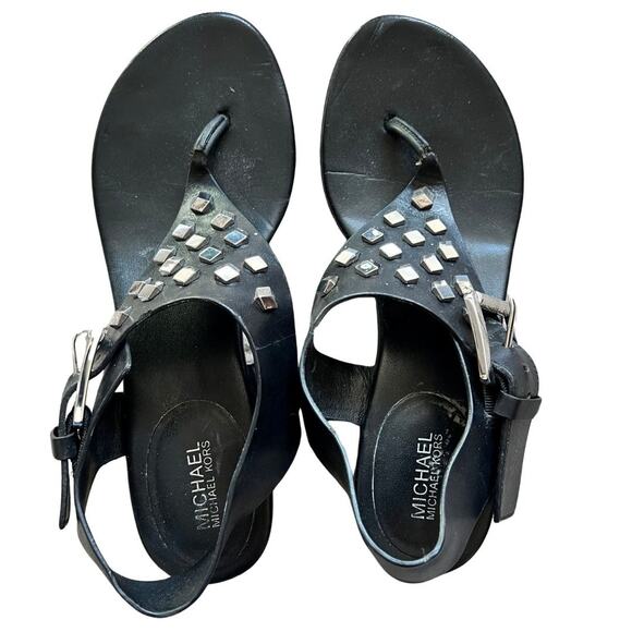 Michael Kors Shoes - Michael Kors Black Studded Valencia Thong Block Low Block Heel Sandals Size 5.5
